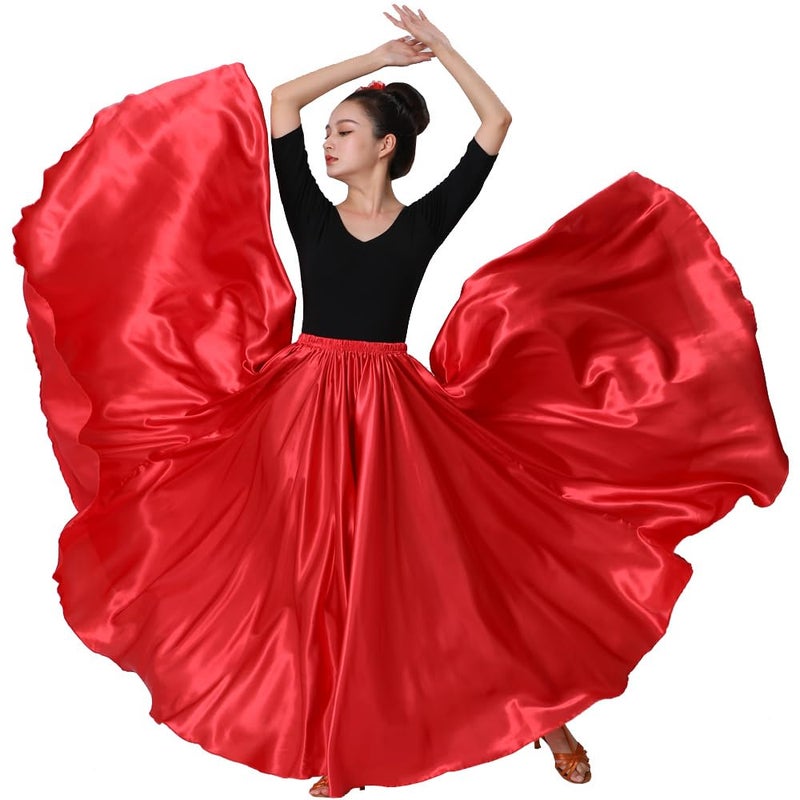 Sancan Women Full Ankle Length Retro Long Maxi Skirt for Dance Gypsy Costume Church Praise Worship Celebration Party Cosplay (Red) - Image 2